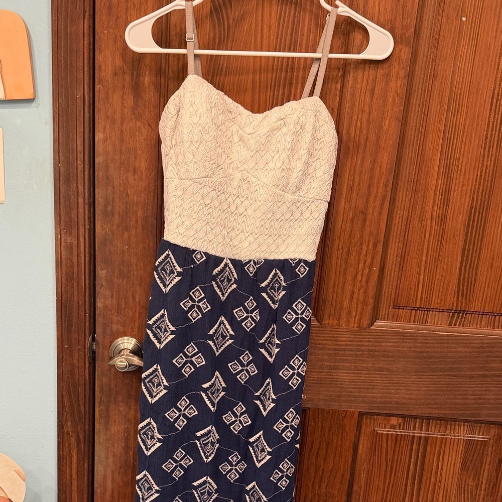 Lily Rose Cream and Navy Geometric Maxi Dress